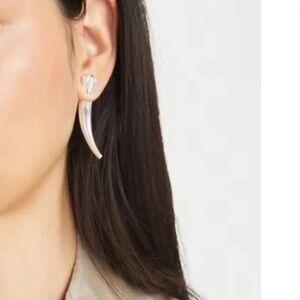 NWT Tory Burch Logo SPIKE Front Back Ear Jacket Stud Earrings Rtl $327+